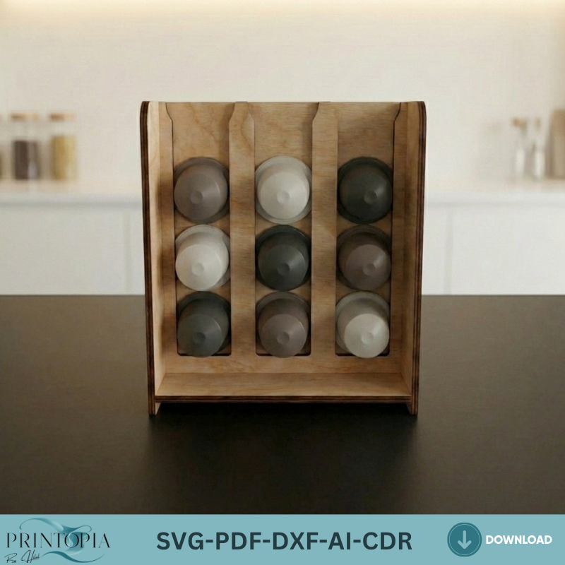 Laser Cut Coffee Pod Holder Stand Pattern - Modern Wooden Organizer Svg Dxf Digital File 389