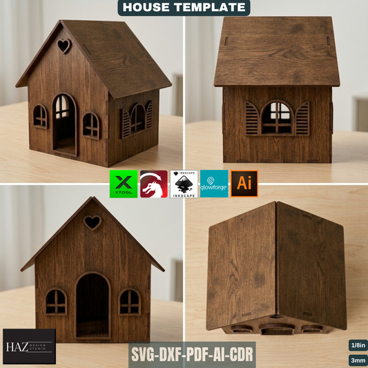 Wooden House Template Miniature Toy Design DIY Tiny Dollhouse Model Laser Cut Plans 532