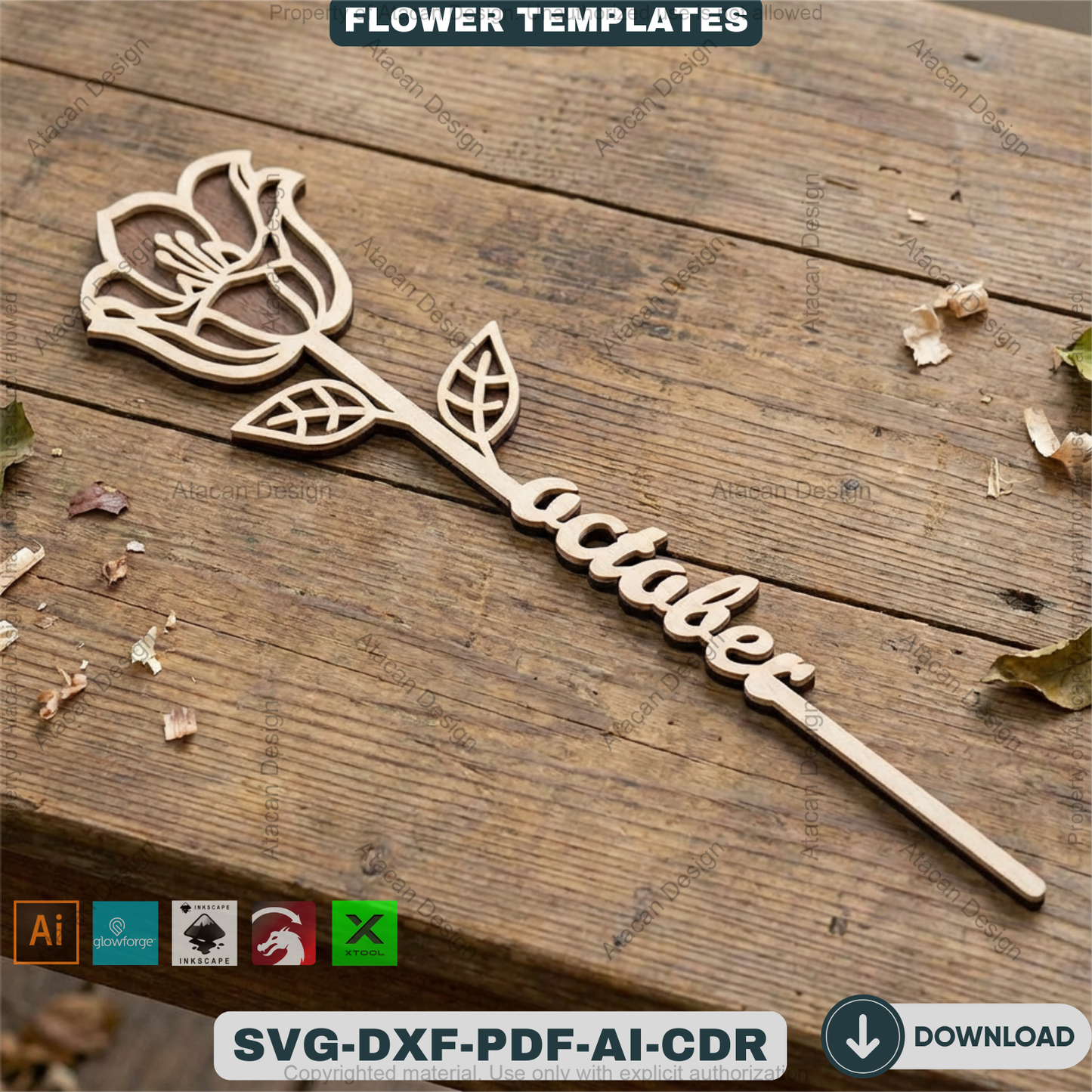 Birth Month Flower Laser Cut Bundle Wooden Floral Stakes Bouquet Topper Designs Personalised Mother Day Gift Laser Ready Templates 932