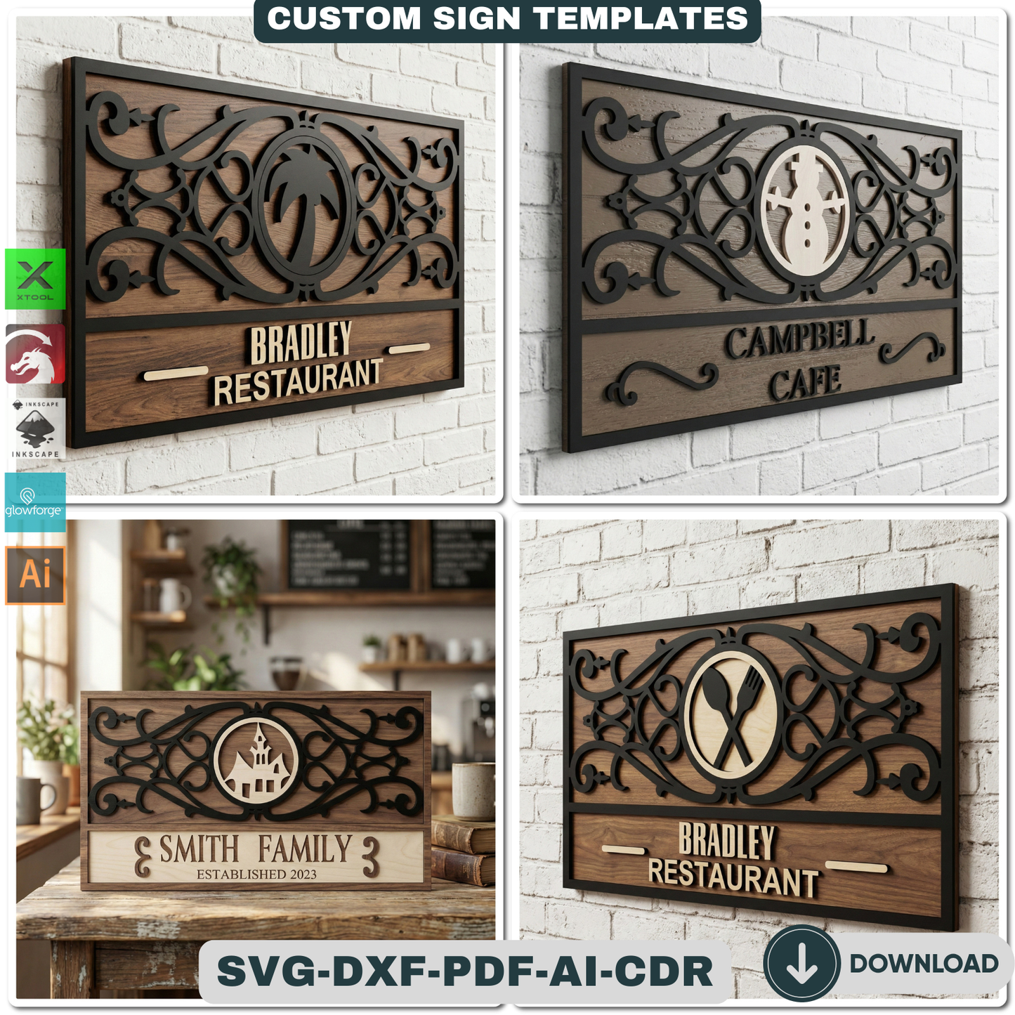 Customizable Frame Sign Board Templates for Laser Cutting | Personalize Cafe Restaurant & Home Decor Wall Art | Glowforge Xtool Ready 931