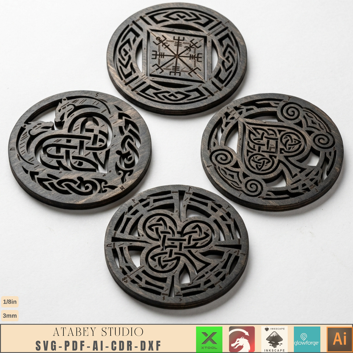 Norse Rune Poker Coasters Laser Cut File, Viking Drink Coaster Stand, Game Night Bar Gift for Him 1035