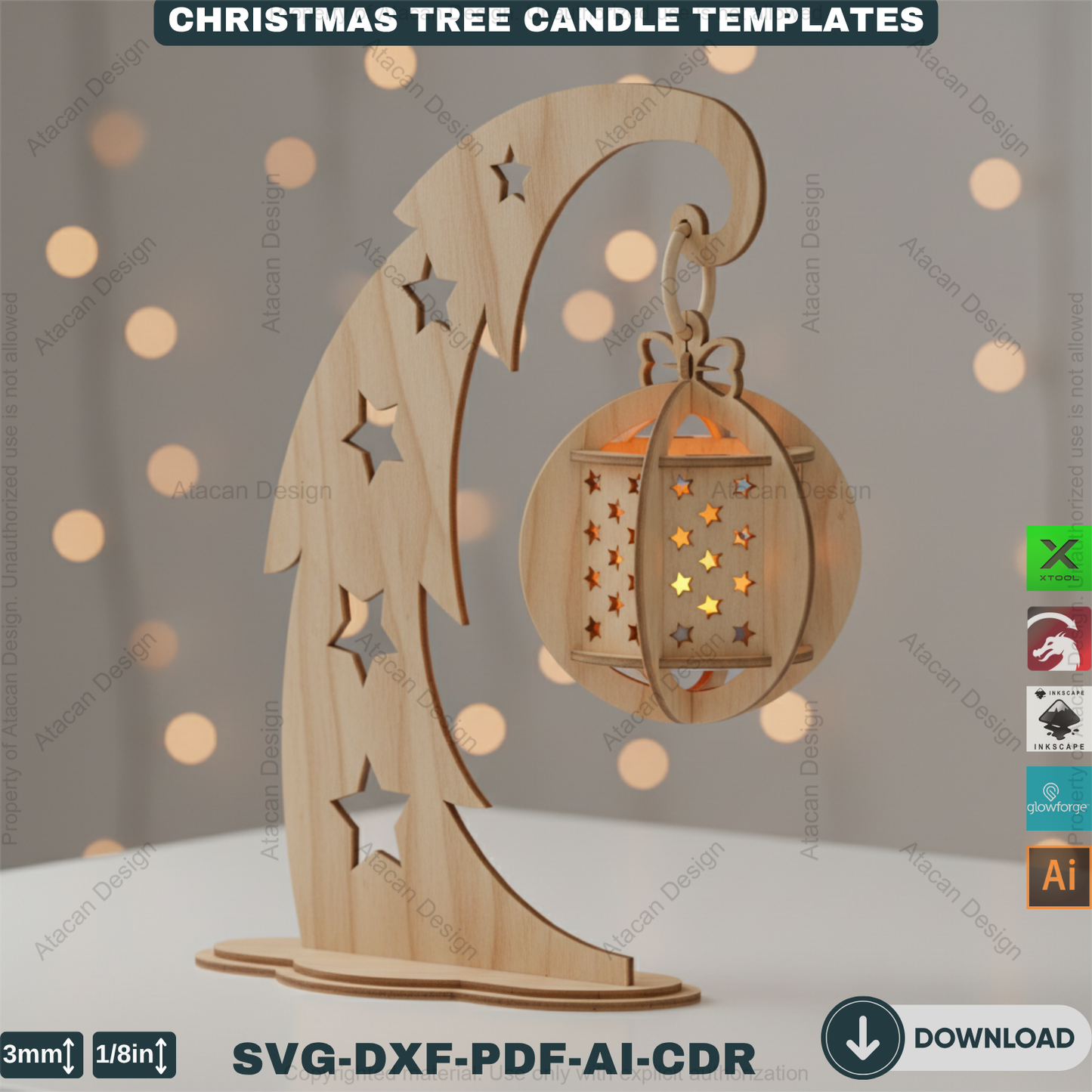 Elegant Christmas Tree Candle Stand Laser Cut File Set, 3D Wood Tealight Holder Designs for Xmas Tabletop & Holiday Home Decor 910