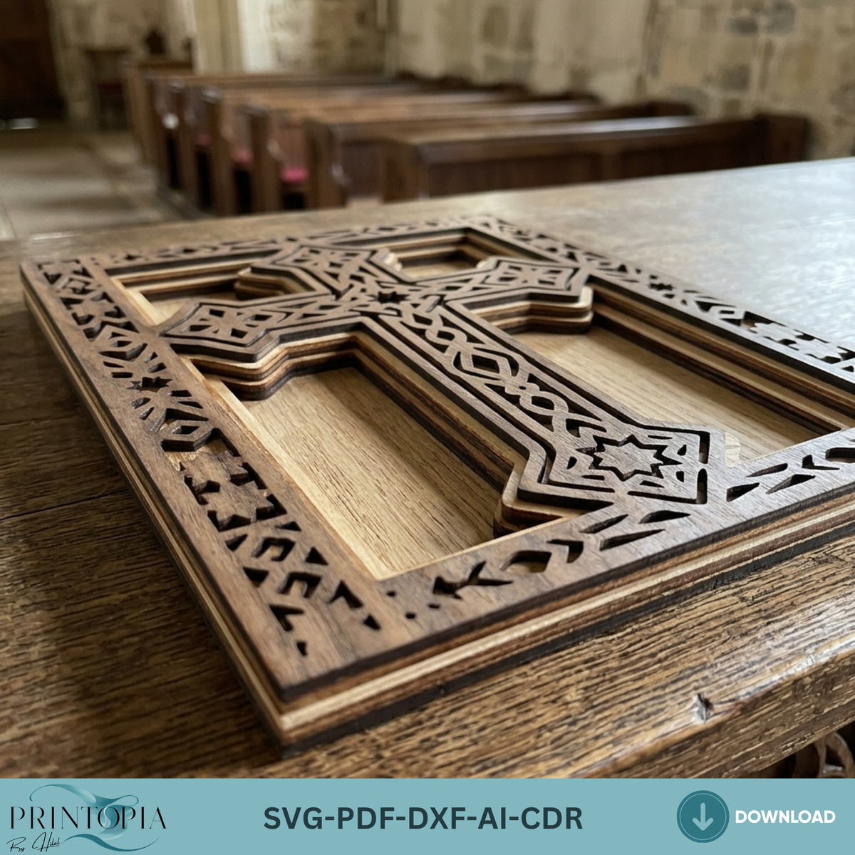Christian Cross Laser Cut Template, Multi Layer Wooden Cross Design, Religious Home Decor