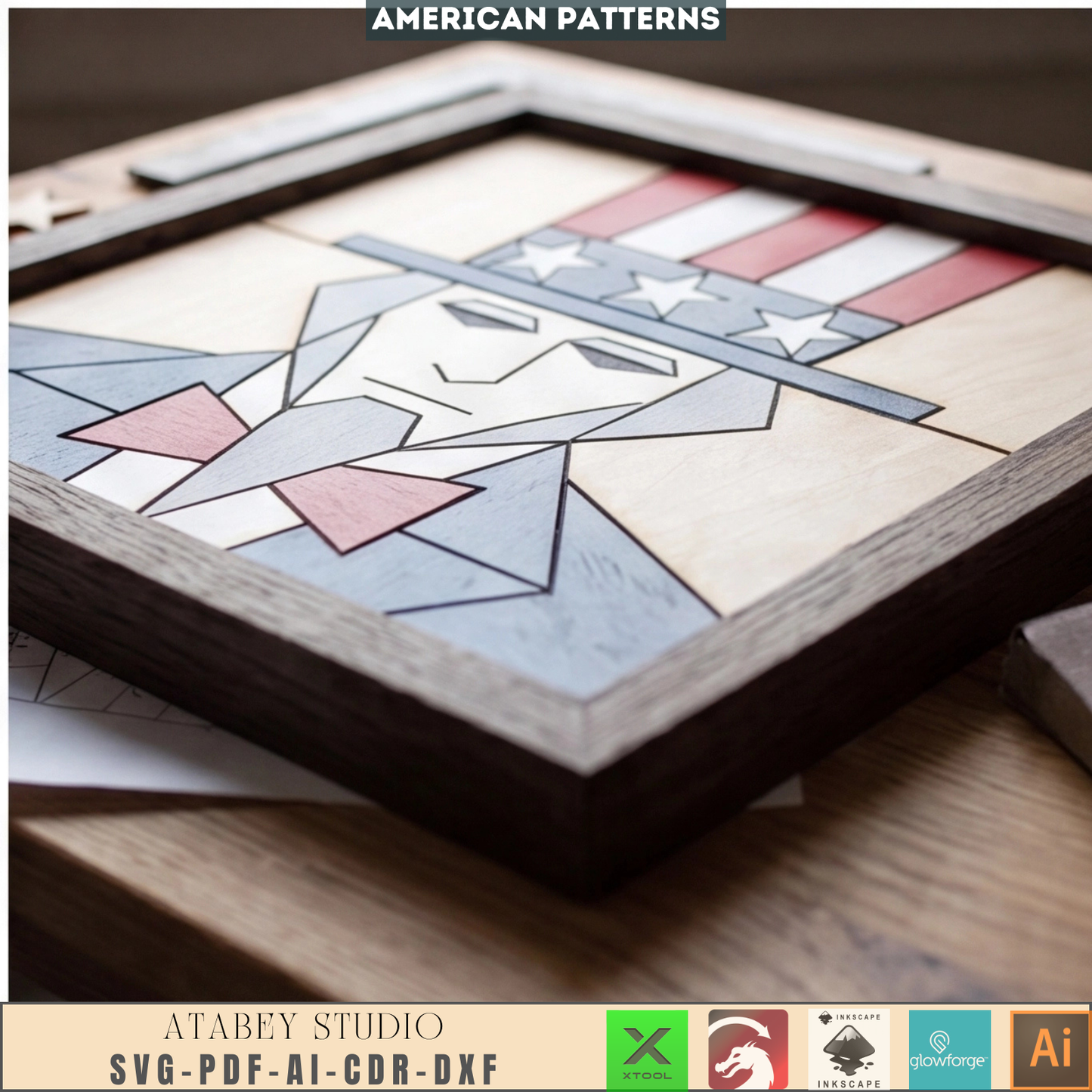 Uncle Sam 4th of July Wood Sign Patriotic Intarsia Pattern Independence Day Decor