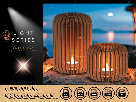 Romantic Beachside Wooden Tealight Lanterns - Laser Cut Candle Holders SVG Files 418