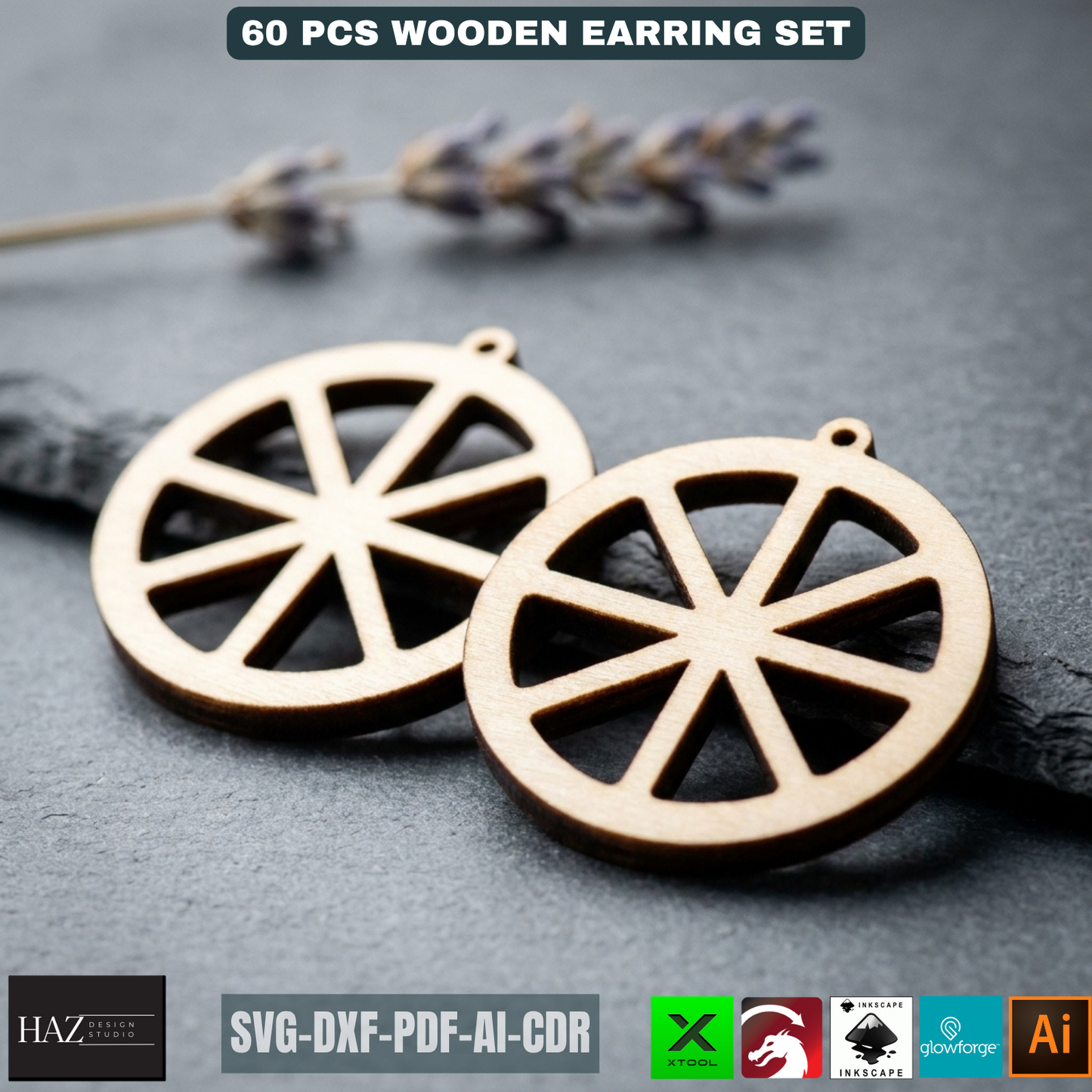 60 Wooden Earring Laser Cut Files SVG Bundle Jewelry Templates Plywood Jewelry Shapes