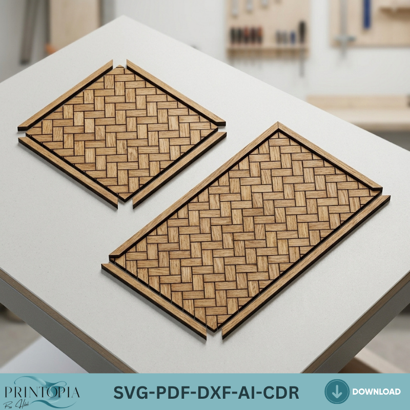 Geometric Wood Wall Art Laser Cut Files Herringbone Honeycomb Tile Patterns Frame Bundle