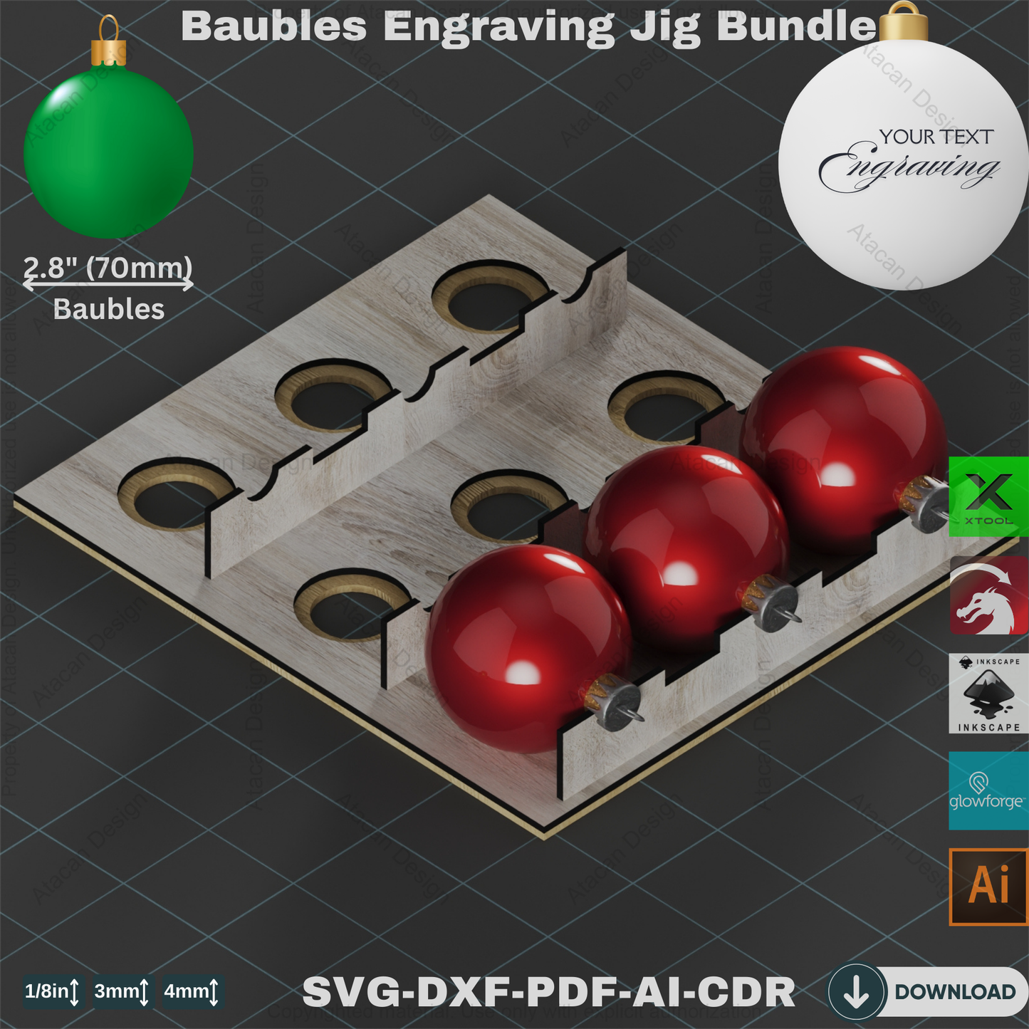 Bauble Engraving Jig Template Bundle  All Sizes for Laser Cutting Projects,Custom Bauble Engraving Jig,Engraving Jig Template Collection 821