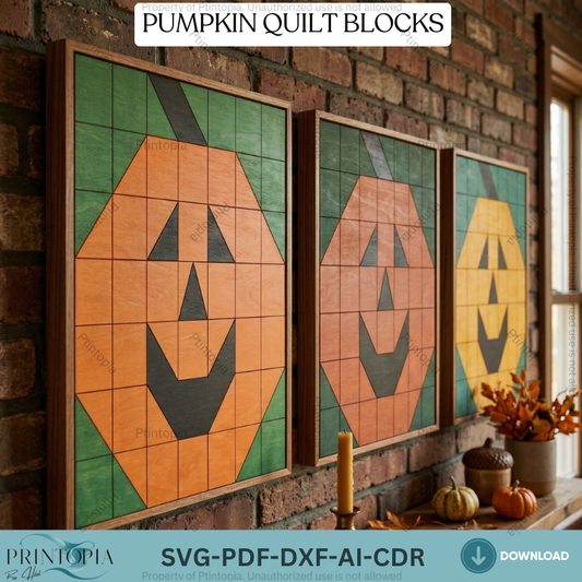 Rustic Halloween Pumpkin Barn Quilt Block LaserCut Template Wood Mosaic Wall Art Pattern 339