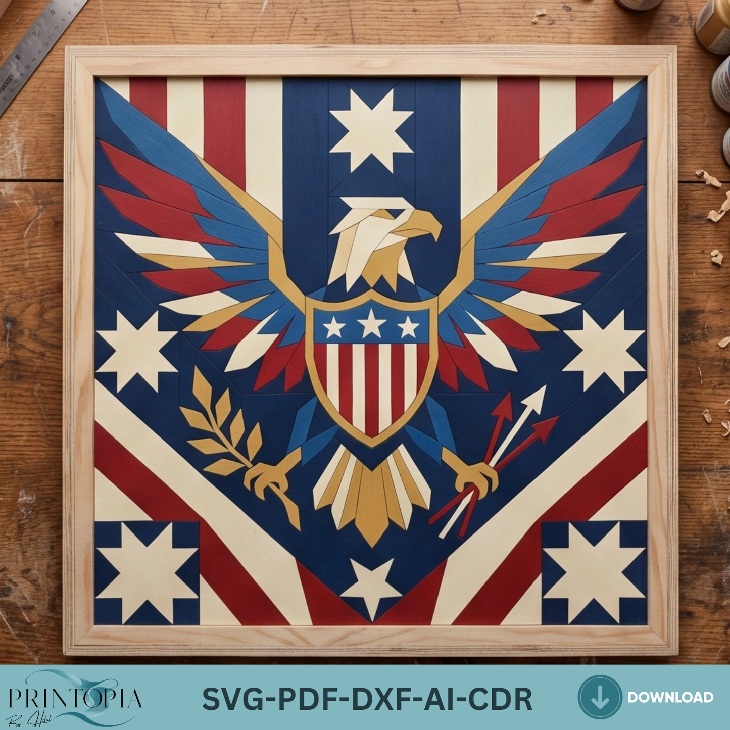 Patriotic Bald Eagle , Independence Day 4th July Wall Decor Pattern, American Flag Wooden Sign