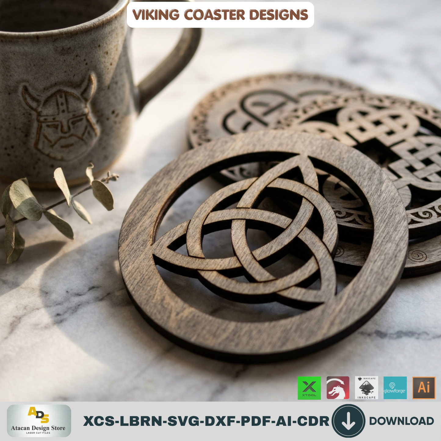 Viking Celtic Knot Coaster Laser Cut Files Wooden Round Tray Template