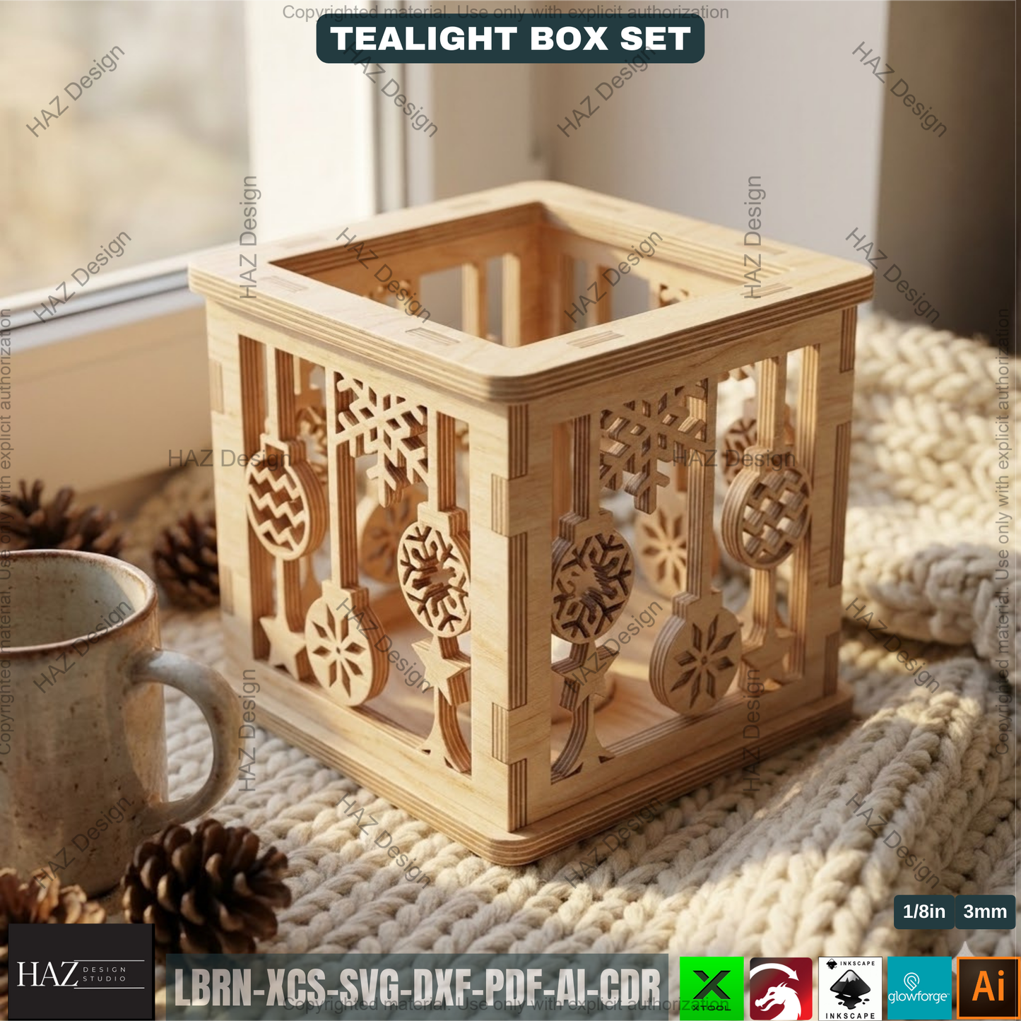 Christmas Lantern Templates | Laser Cut Candle Holders | Holiday Tealight Box Bundle | Festive Light Decor Cutting Designs 501