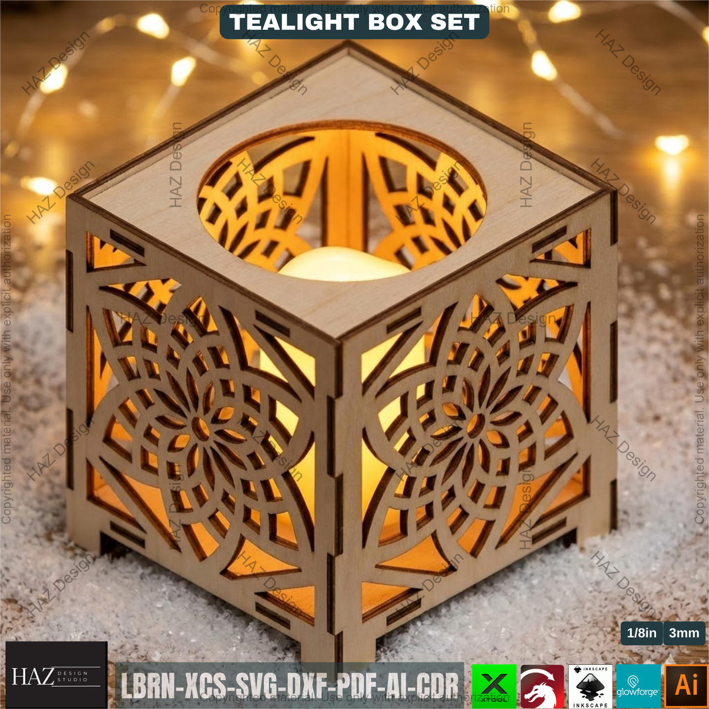 Tealight Holder Set Laser Cut Files, Christmas Candle Box Lantern, Tabletop Decor, Vector Templates 507
