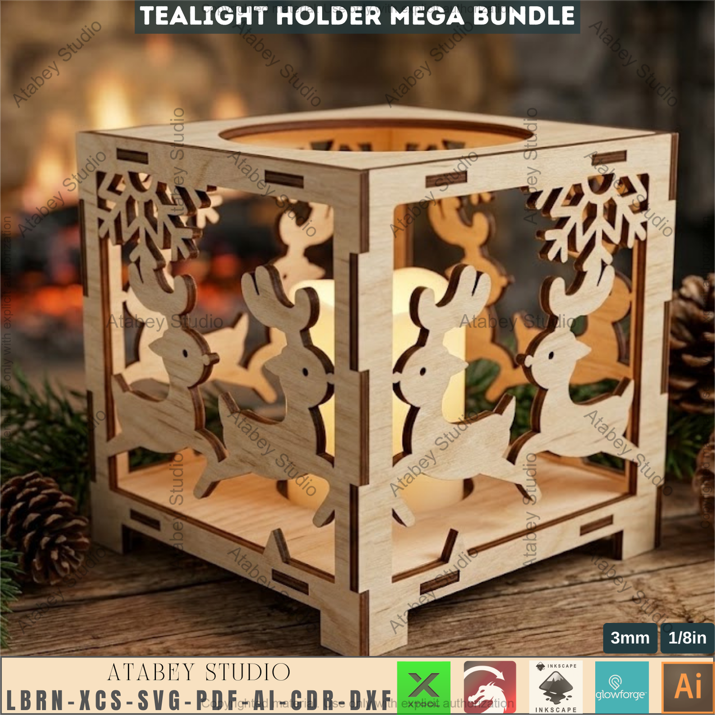 Christmas Tealight Holder Mega Bundle Laser Cut Lanterns | Wooden Candle Box Templates 981