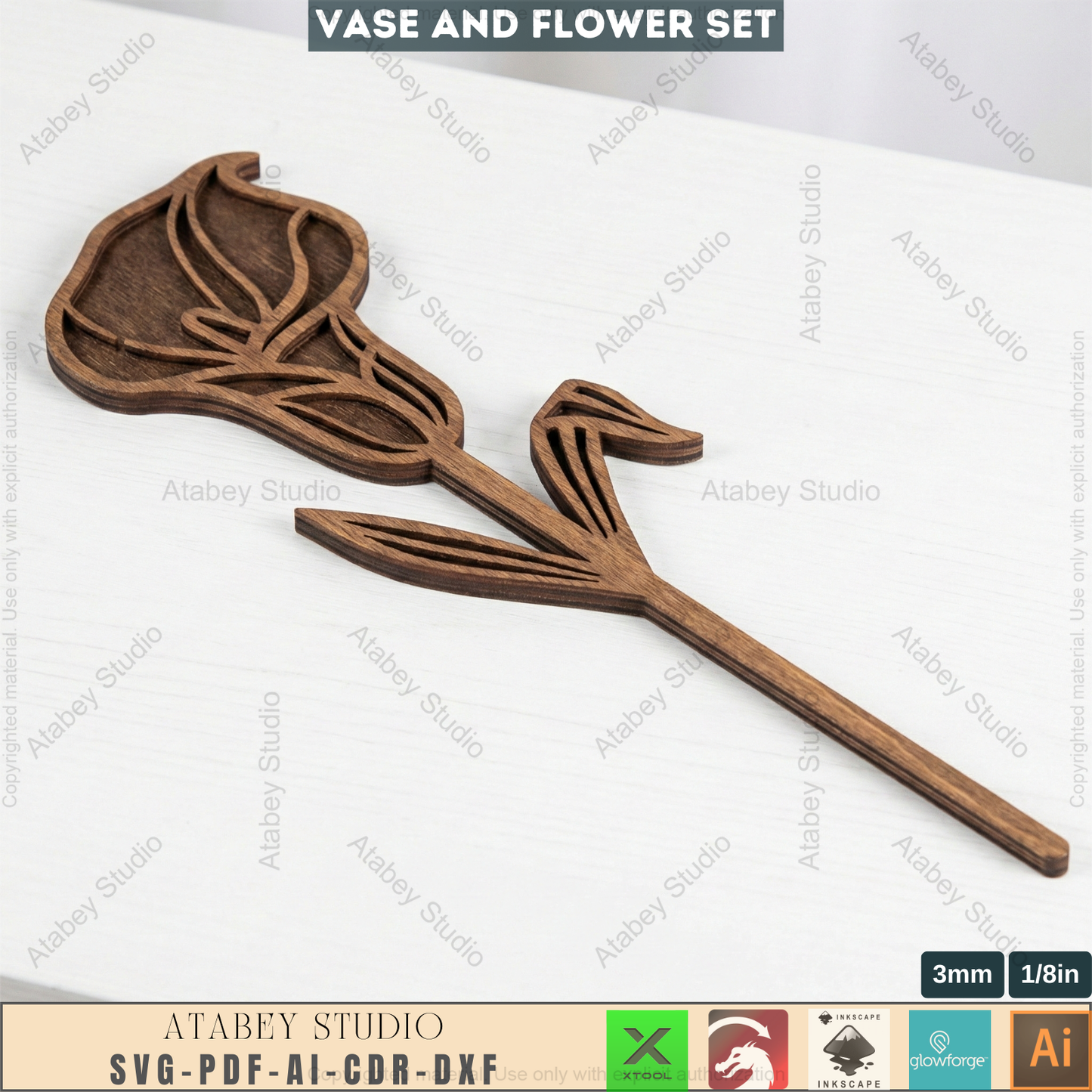Laser Cut Wooden Vase with Flowers SVG Bundle - 5 Elegant Vases & 6 Wildflower Designs, 3D Layered Floral Table Decor 984