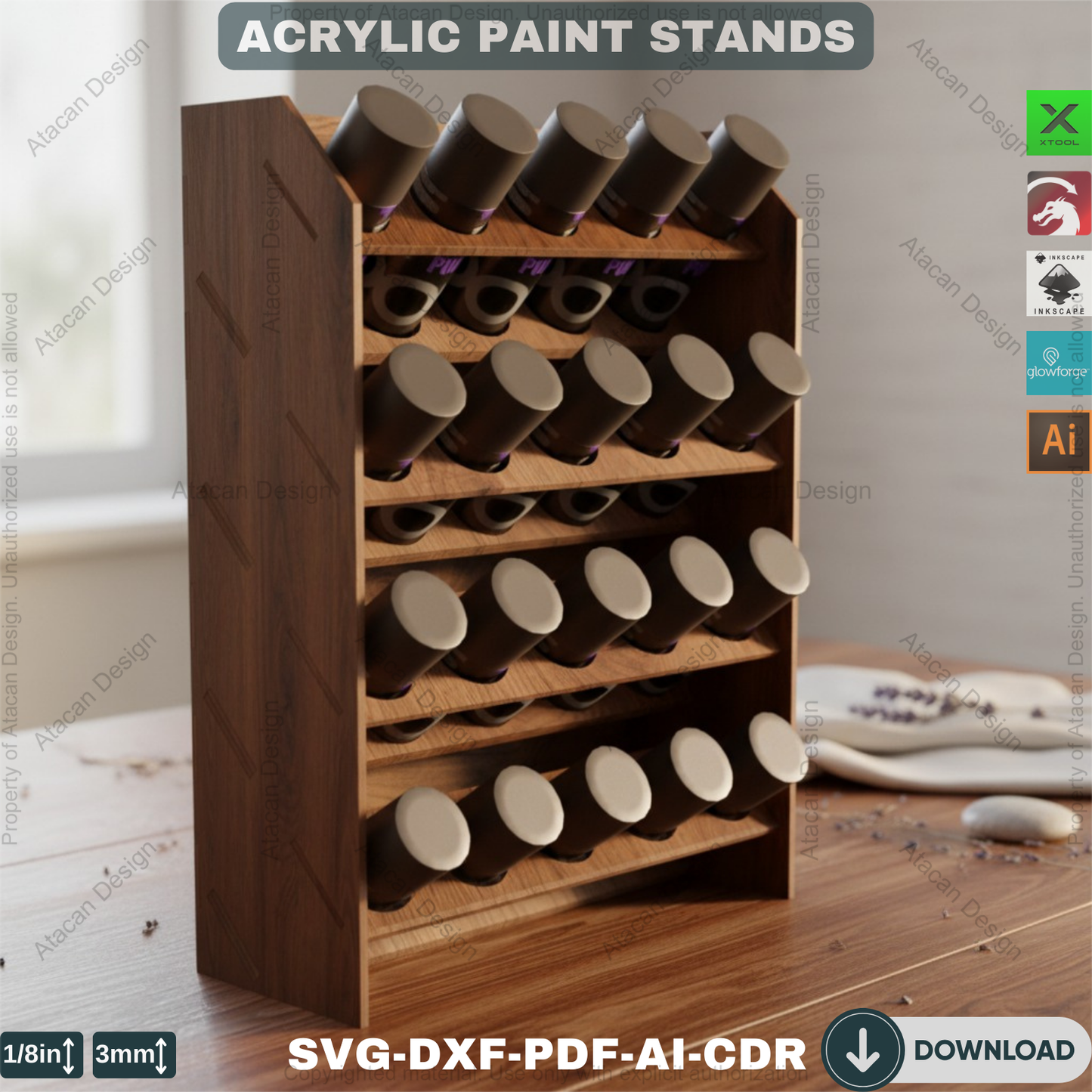 Acrylic Paint Bottle Organizer - 2 Sizes Wooden Paint Storage Stand for Artists 393