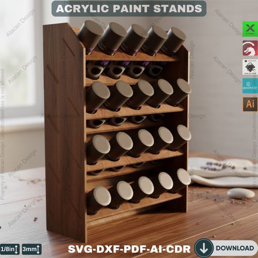 Acrylic Paint Bottle Organizer - 2 Sizes Wooden Paint Storage Stand for Artists 393