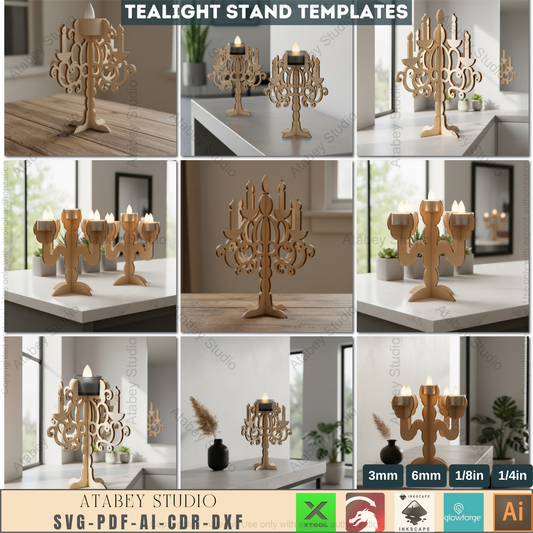 Ornate Candelabra Laser Cut File, Set of 3 Tealight Holder Templates, Wooden Candlestick Pattern, Elegant Table Decor, Glowforge Ready 967