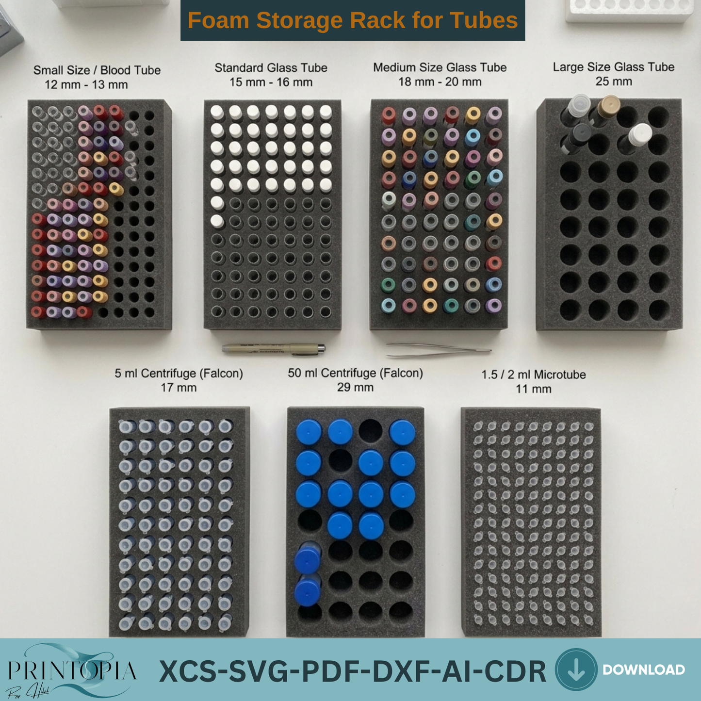 Foam Tube Rack Laser Cut Template | Lab Storage Organizer SVG Files