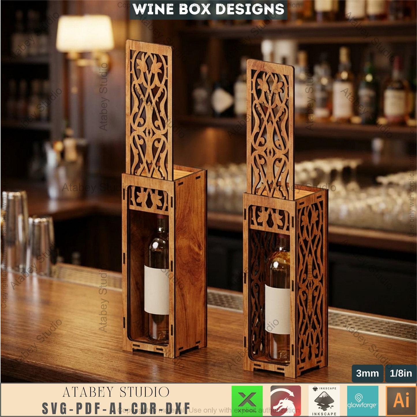 Laser Cut Wine Bottle Gift Box Bundle, Wooden Wine Carrier, Decorative Wine Box 987