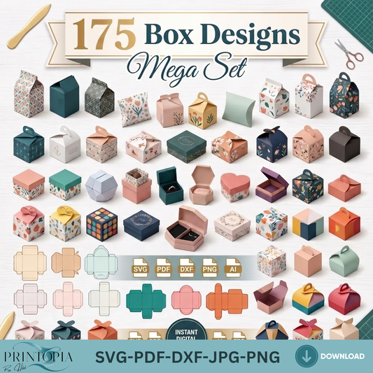 175 Box Templates SVG Laser Cut Gift Box Bundle Favor Box Cutting Files
