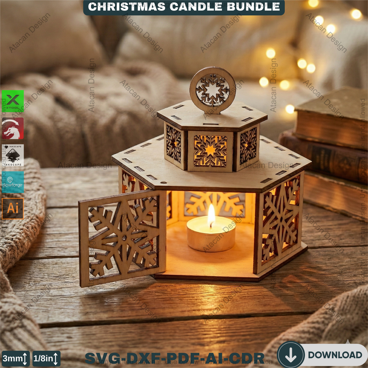 Christmas Candle Holder Bundle / Tealight Stands With Lid / Lantern Tabletop Decor / Holiday Ornaments 923