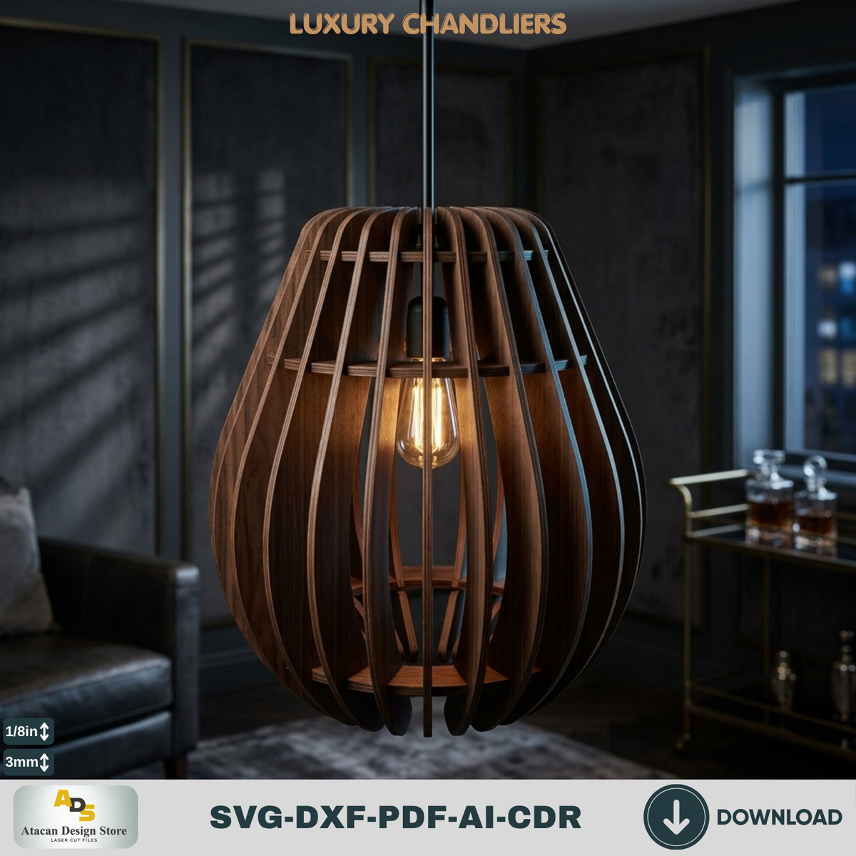 10 Wood Pendant Lamp Laser Cut Files Bundle, DIY Chandelier Shade Templates