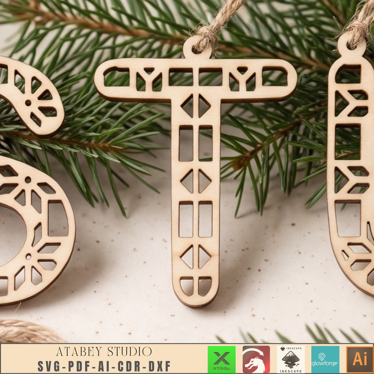 Wooden Alphabet Christmas Ornament Laser Cut File A-Z Letter Decor Laser Cut Templates 1036