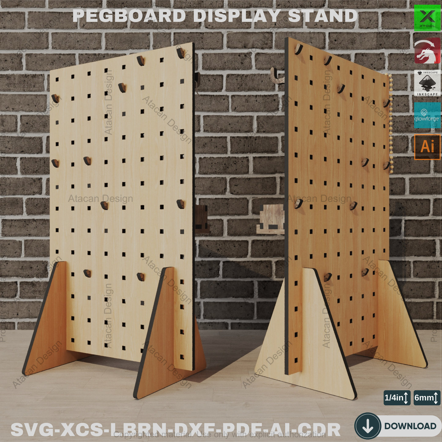 Pegboard Laser Cut Design: SVG Files, Hooks, Shelves, Stand Plans, Laser Cut Display Stand & Accessories, DIY 526