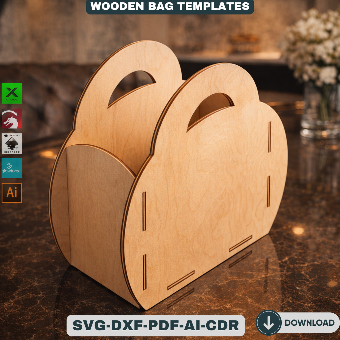 Wooden Purse Bundle Laser Cut Gift Bag Templates DIY Wood Handbag Set Laser Cut Box Designs Unique Gift for Her 933