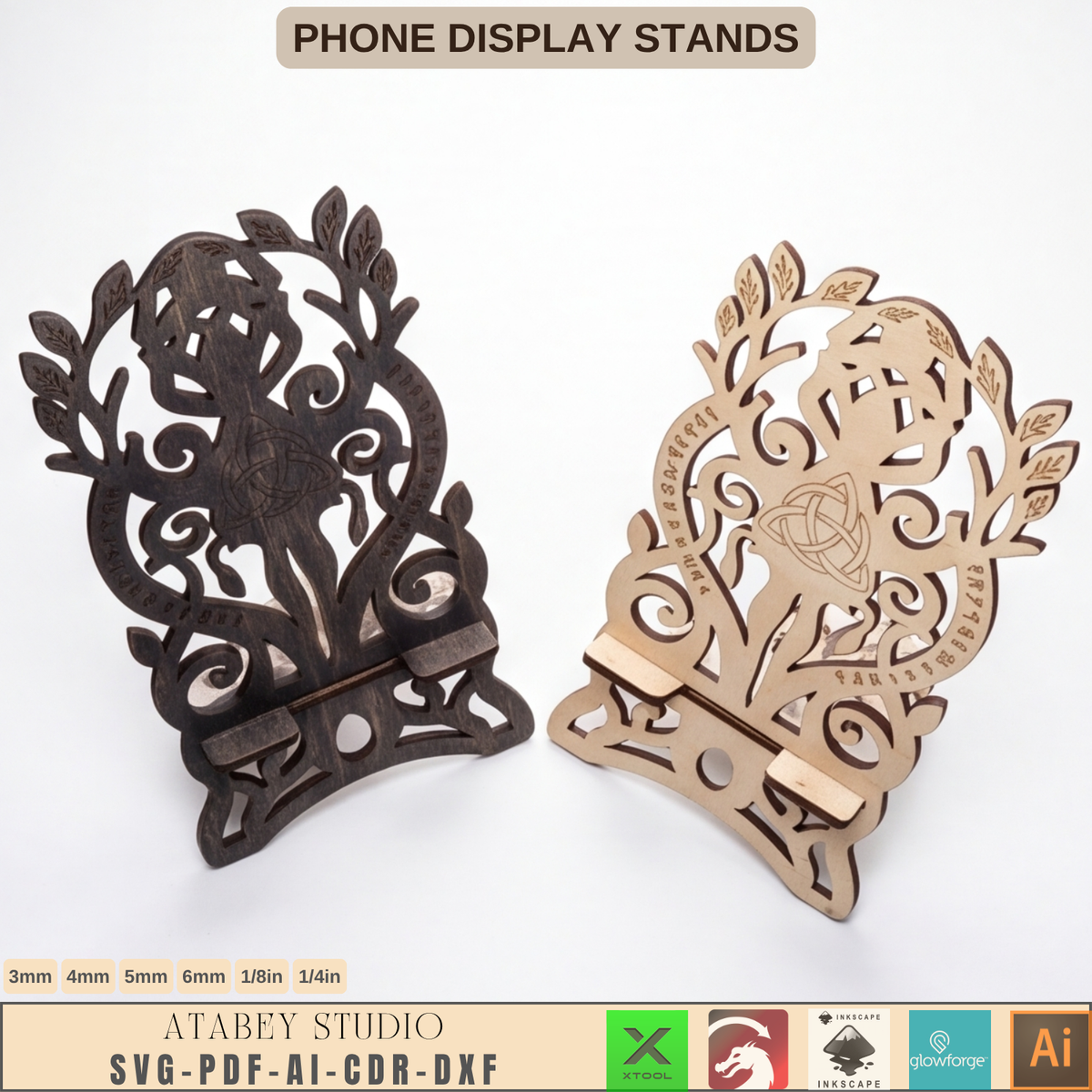 Celtic Tree of Life Phone Stand SVG Laser Cut Viking Wood Display Holder 1022