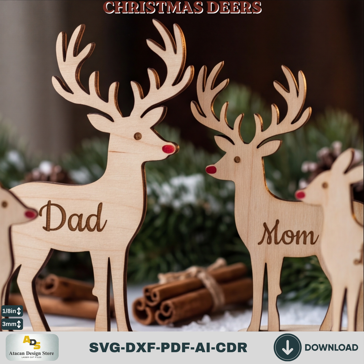 Wooden Deer Laser Cut Bundle – 3 Freestanding Reindeer Designs 983