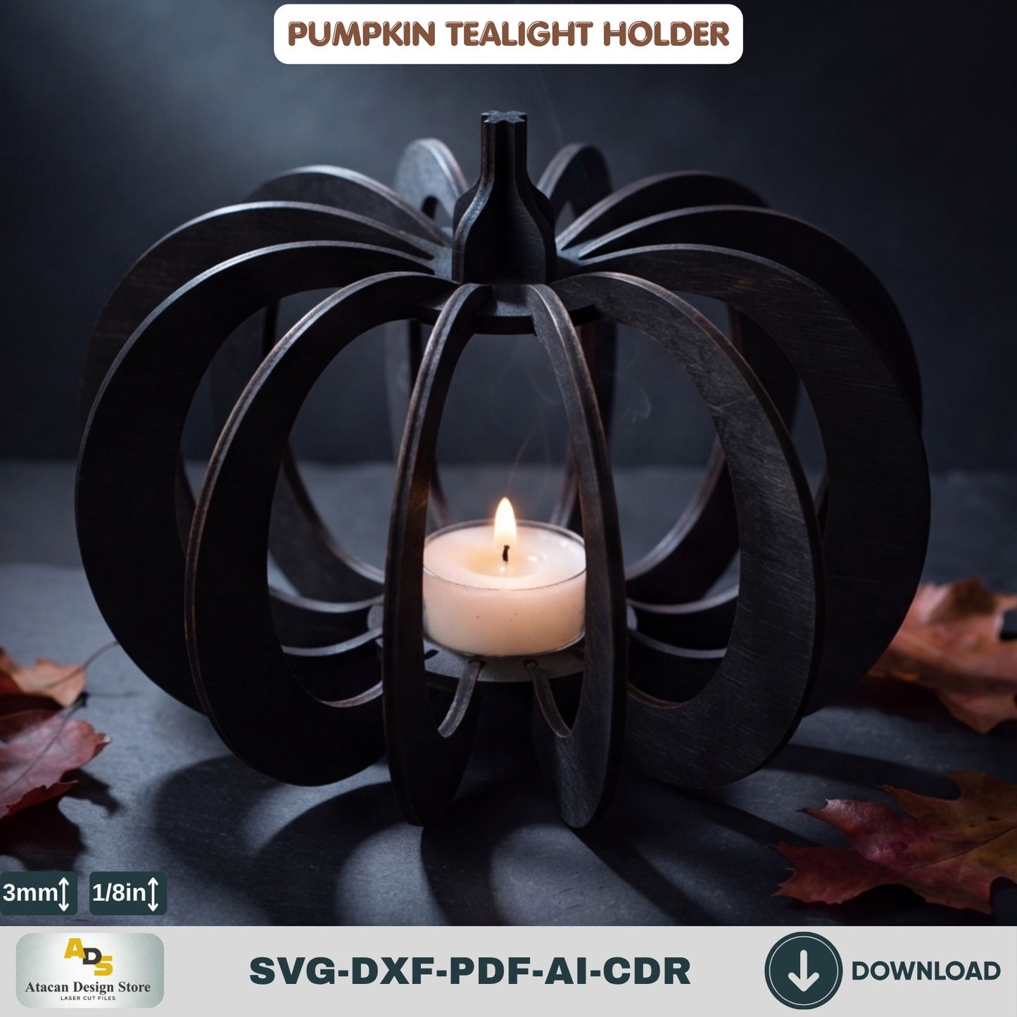 Pumpkin Tealight Holder Laser Cut Template | Halloween Candle Decor