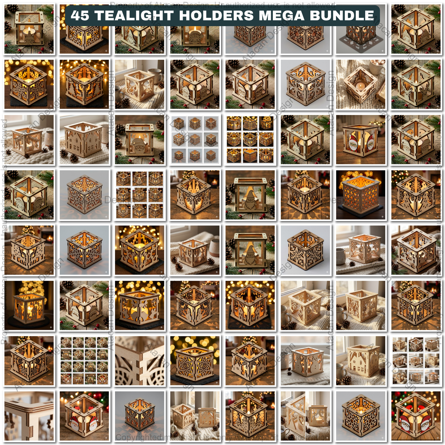 45 Christmas Lantern Templates | Laser Cut Candle Holders | Holiday Tealight Box Bundle | Festive Light Decor Cutting Designs 921