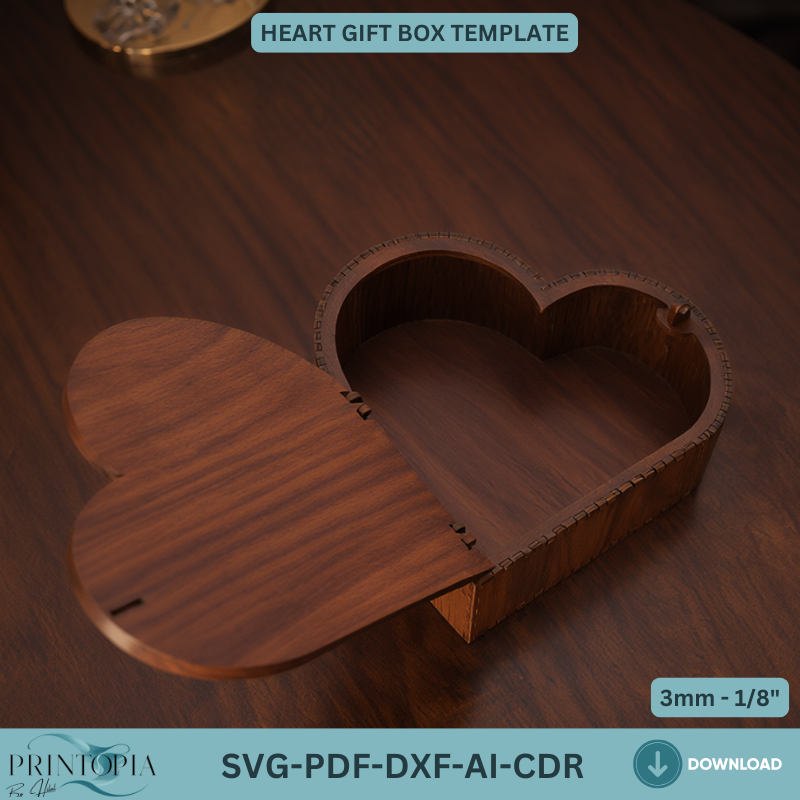 Heart Gift Box Laser Cut Template for Valentine's Day Jewelry Box DIY Woodworking Plan 325