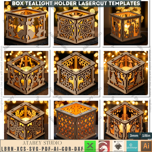 Christmas Tealight Holder Laser Cut Templates, Box Candle Lanterns, Wooden Lanterns, Holiday Tabletop Decor 973