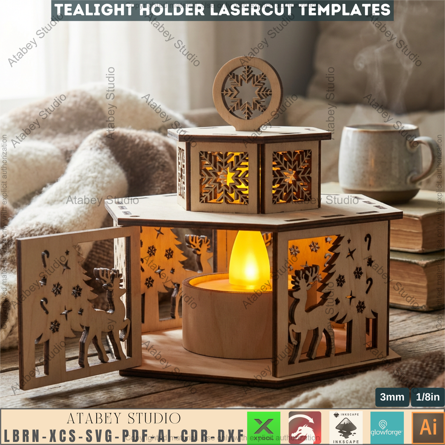 Christmas Tealight Holder Laser Cut Template Bundle | Wooden Lantern Decor | Holiday Table Display 975