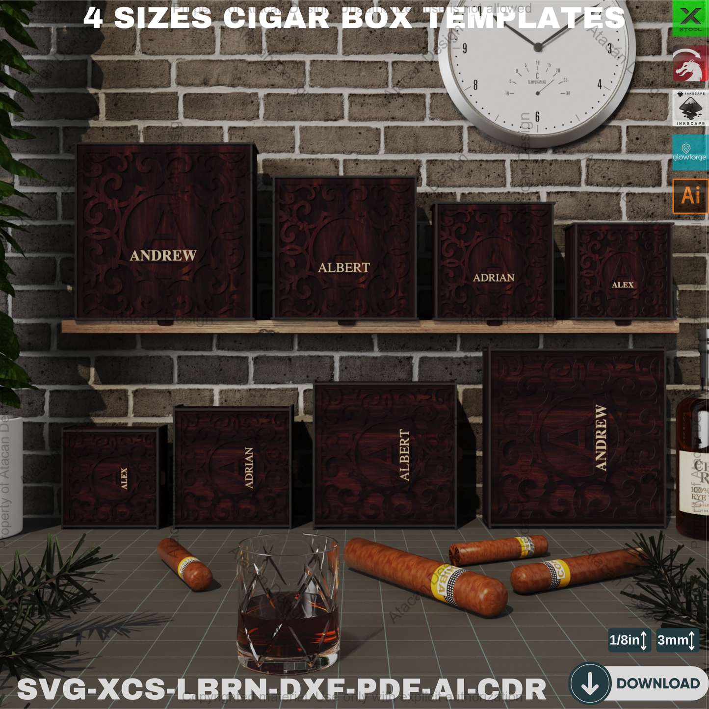 Laser Cut Wooden Cigar Box: Perfect for Best Man and Groomsmen Gifts,Custom Cigar Box,Four Size Cigar Box Template 839