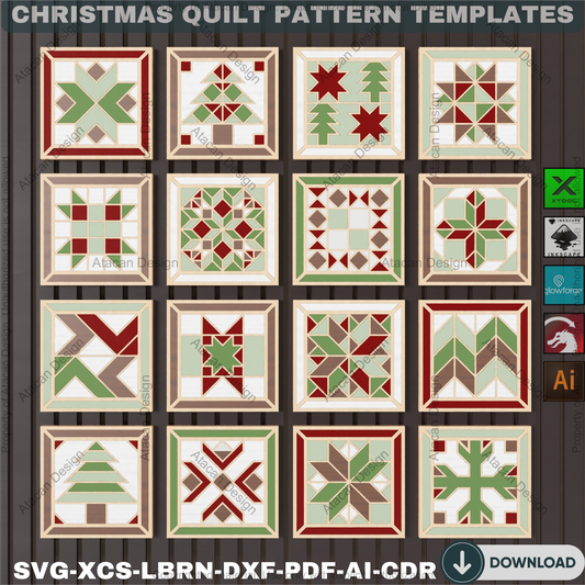 Rustic Christmas Quilt Block SVG, Laser Cut Files for Glowforge & Xtool, Farmhouse Holiday Decor, DIY Layered Wood Art & Coaster Patterns 894