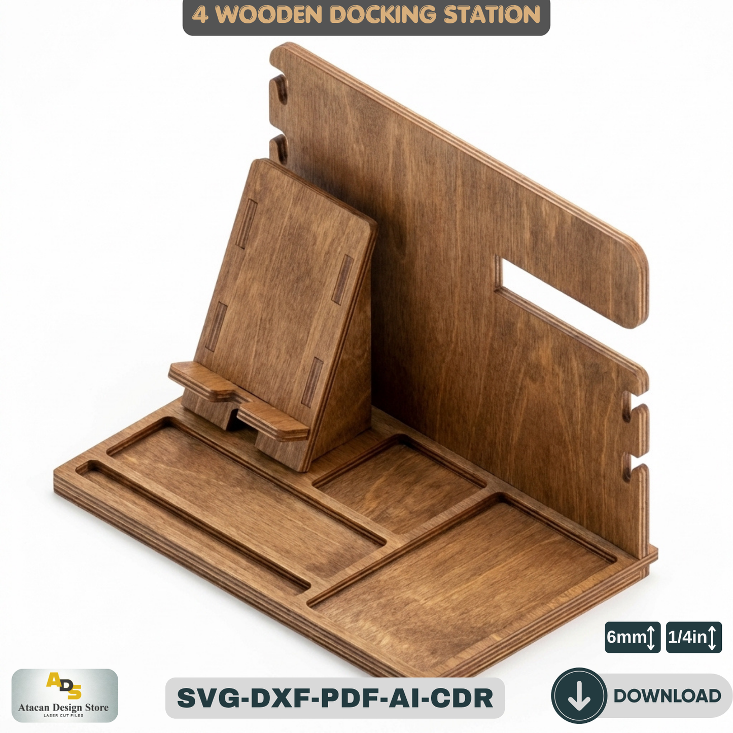 Wood Docking Station / Desk Organizer Phone Stand / Watch Holder / Father's Day Gift 947