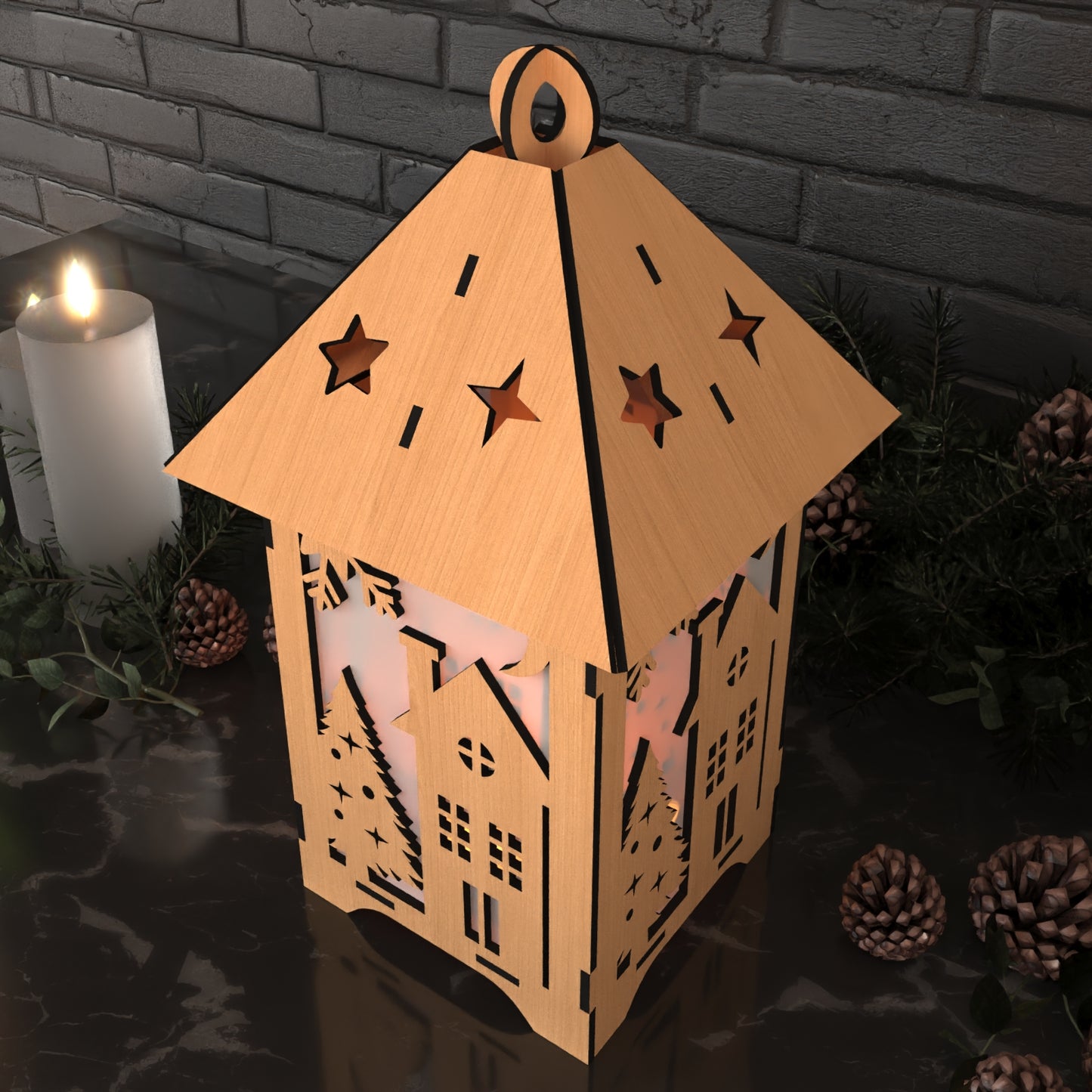 DIY Christmas Lantern - Snowman, Tree, & Snowflake Scene Night Light Design 924