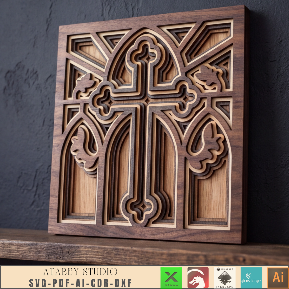 Layered Cross SVG for Glowforge, Jesus Church Window Decor, Christian Wall Art Laser Cutting Plan