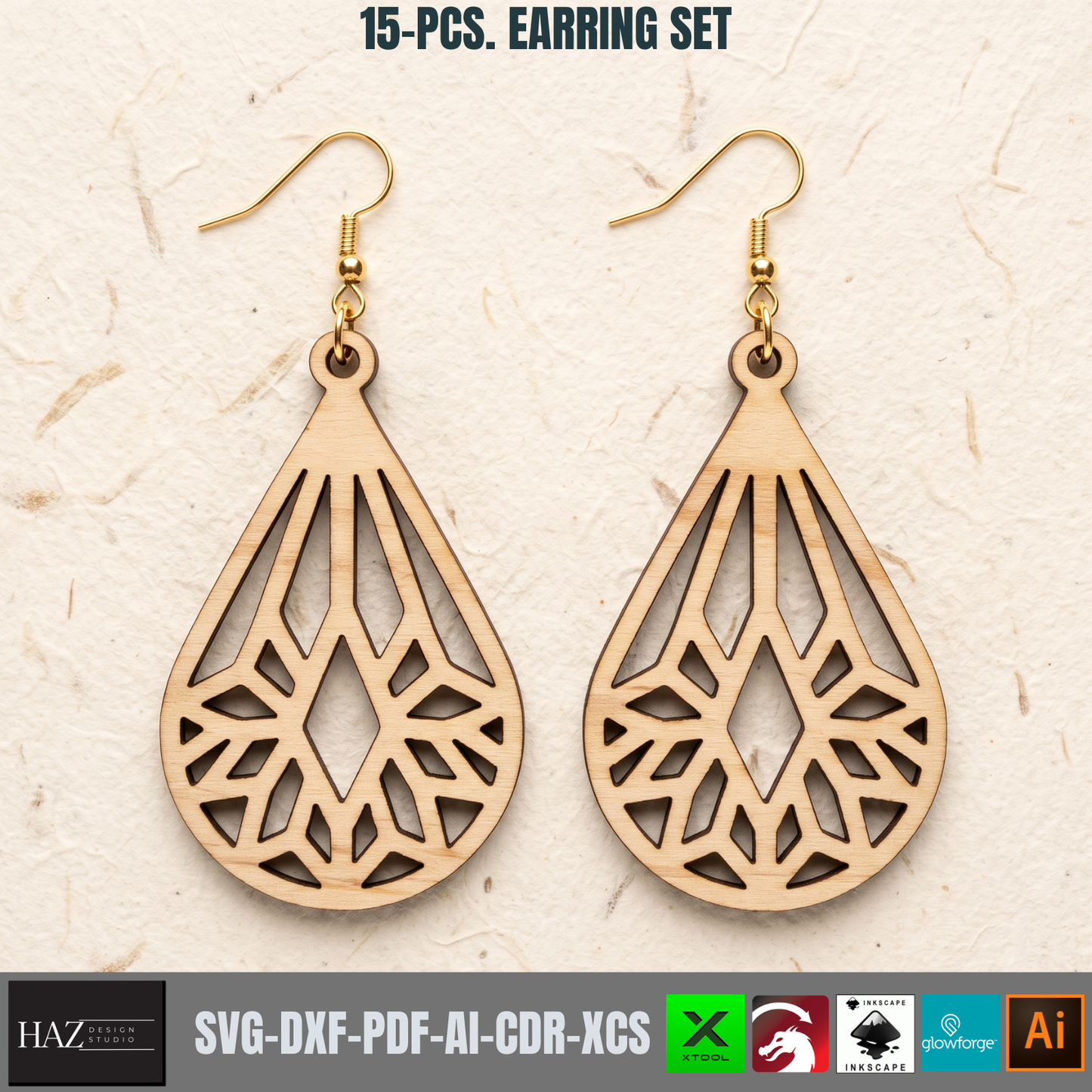 Wooden Earring Laser Cut Files Set Jewelry SVG Glowforge Plywood Templates Boho Nature Wood Designs