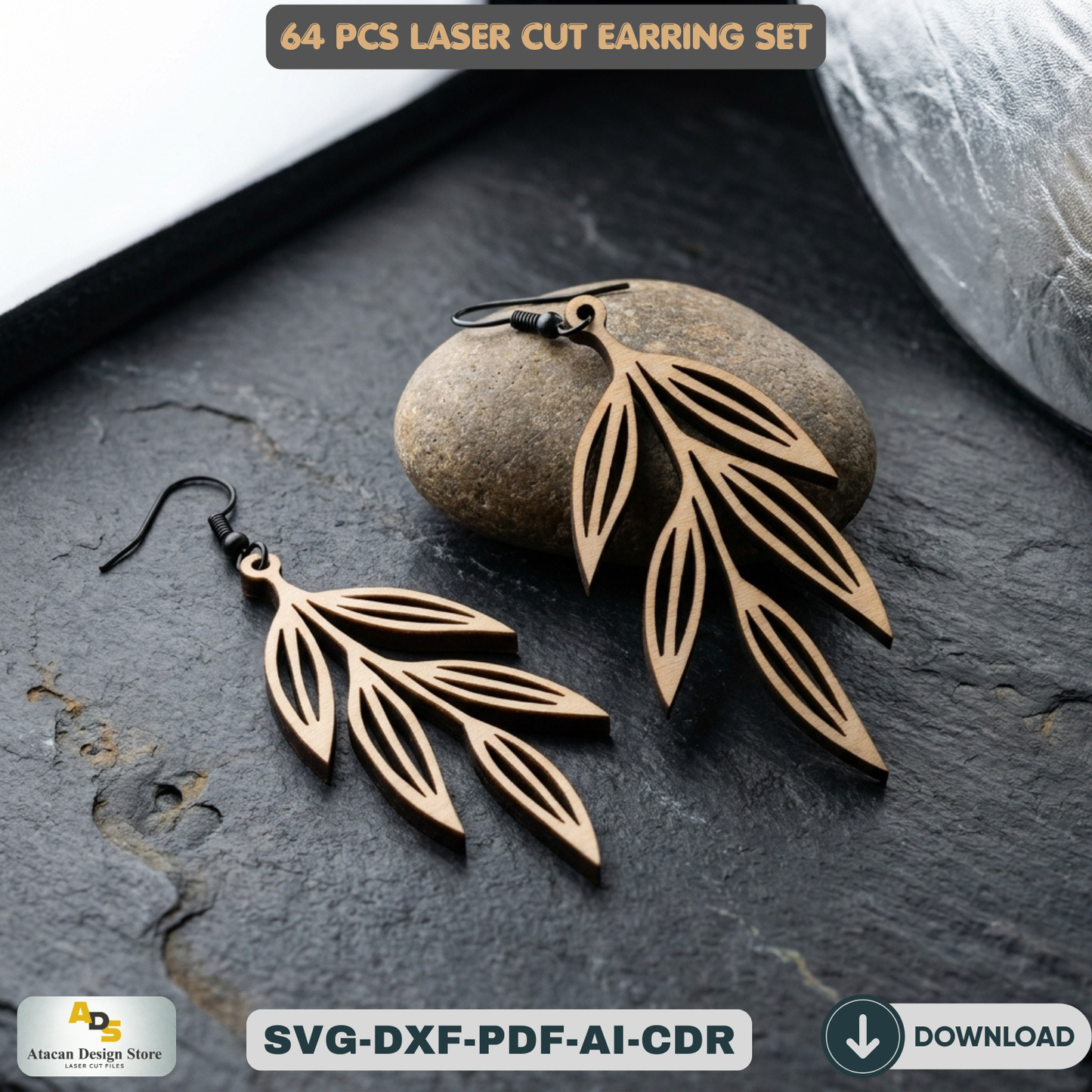 64 PCS Laser Cut Earring Set Wooden Jewelry Patterns for Glowforge DIY Earring Templates Wood Jewelry Designs