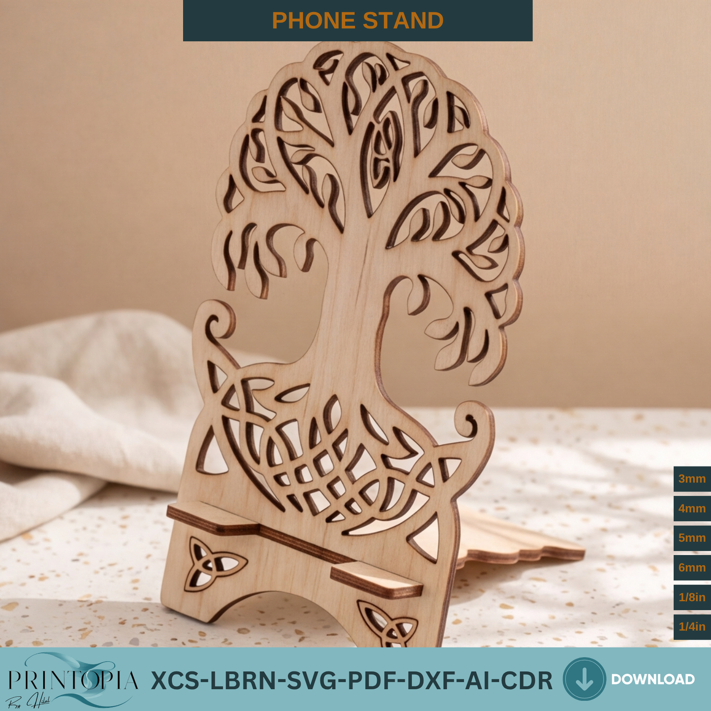 Celtic Tree of Life Wooden Phone Stand Laser Cut File SVG DXF Template