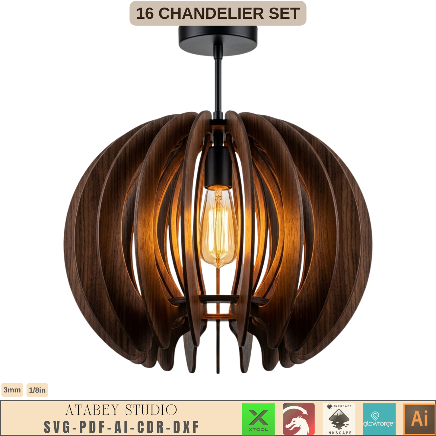 16 Wooden Chandelier Laser Cut Pendant Lamp Shade Templates Plywood Hanging Light