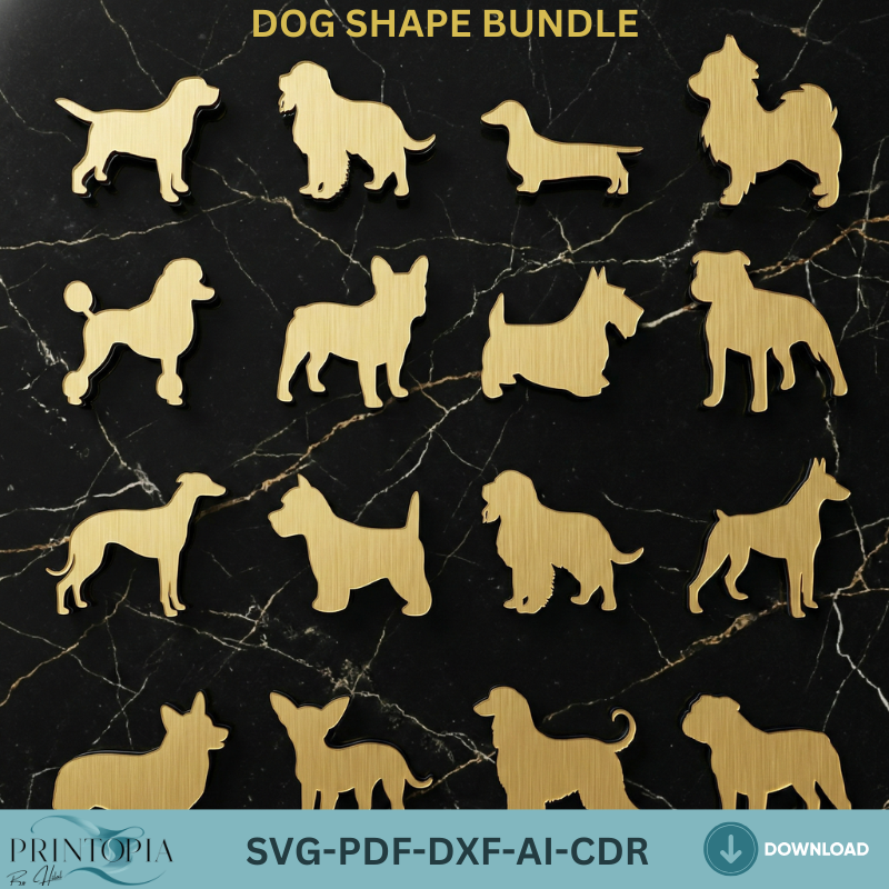 Dog Shape Silhouette Bundle Assorted Pet Breeds Outlines Laser Cutting Templates 330