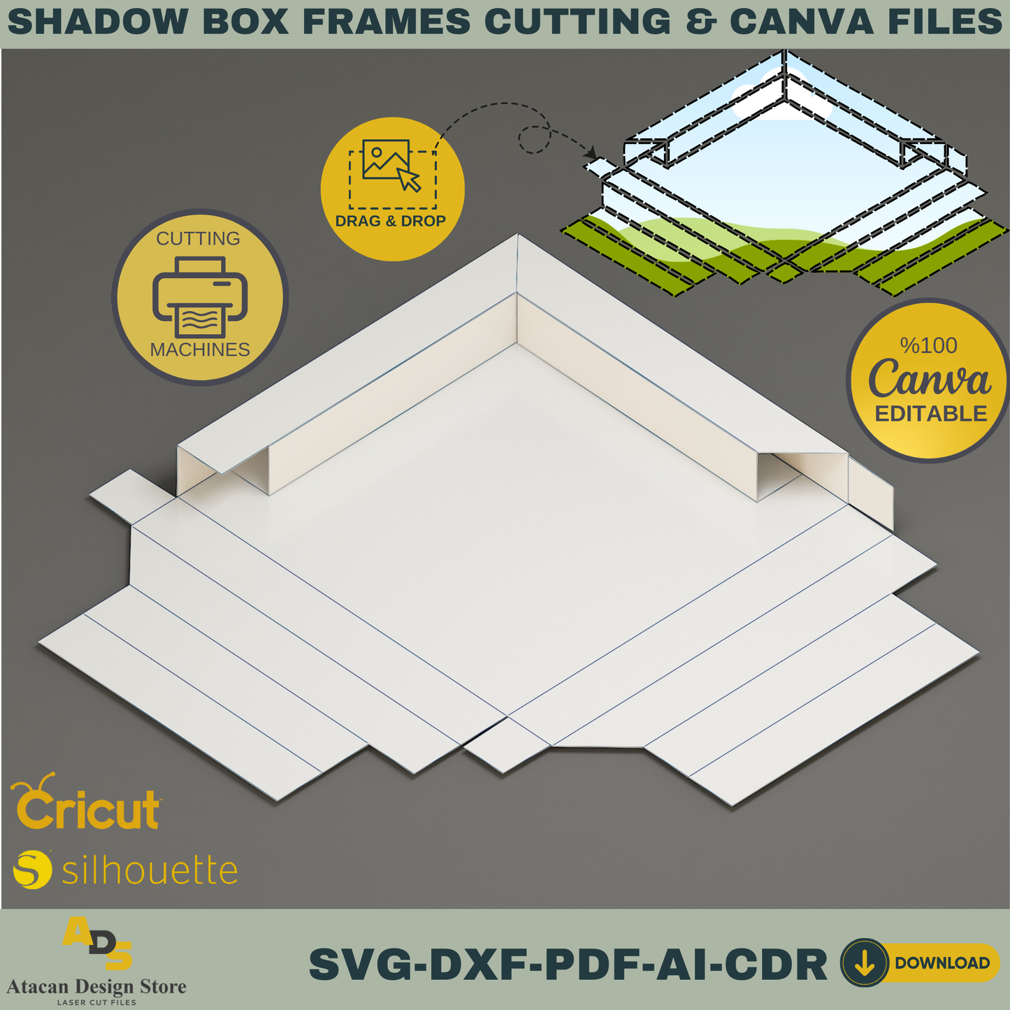 Shadow Box Frame Cutting Template Set | 8 Sizes svg, DXF, PDF, ai, CDR Files | Cricut & Silhouette Compatible | Canva Editable Design 766