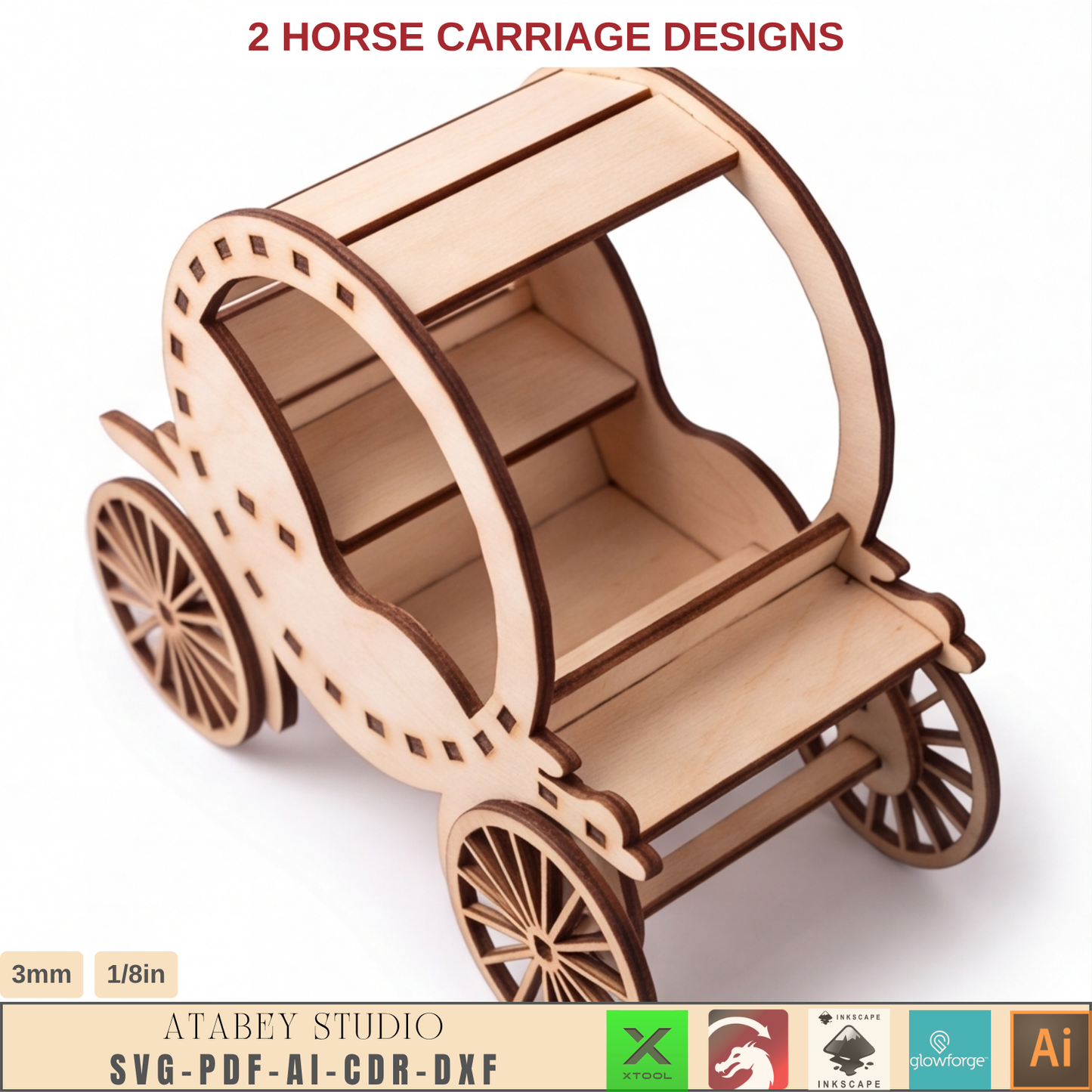 Wooden Horse Carriage Laser Cut Template, 2 Designs, SVG DXF AI PDF CDR Files