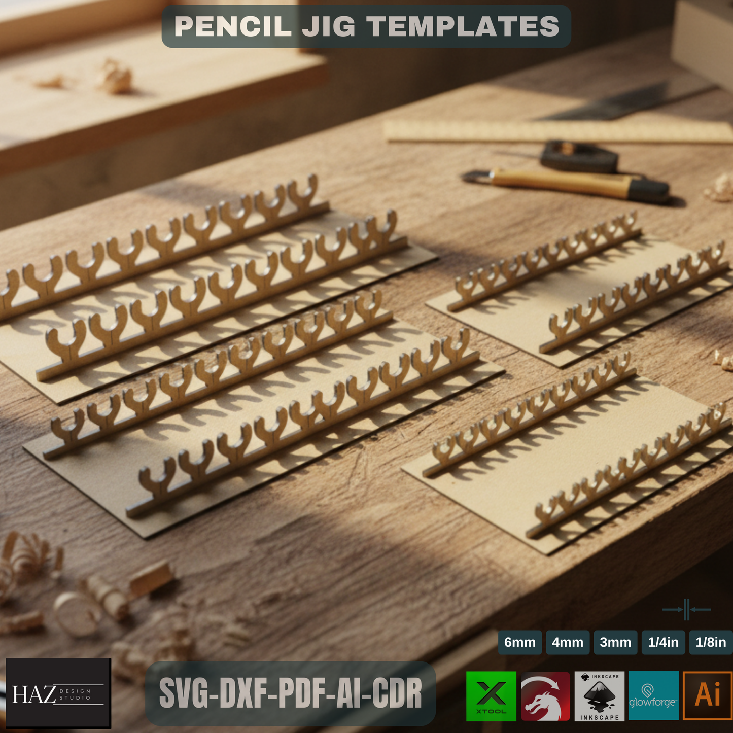 Laser Ready Pencil Jig Template - Jig for Pens - Laser Cut Template SVG DXF PDF Ai 185